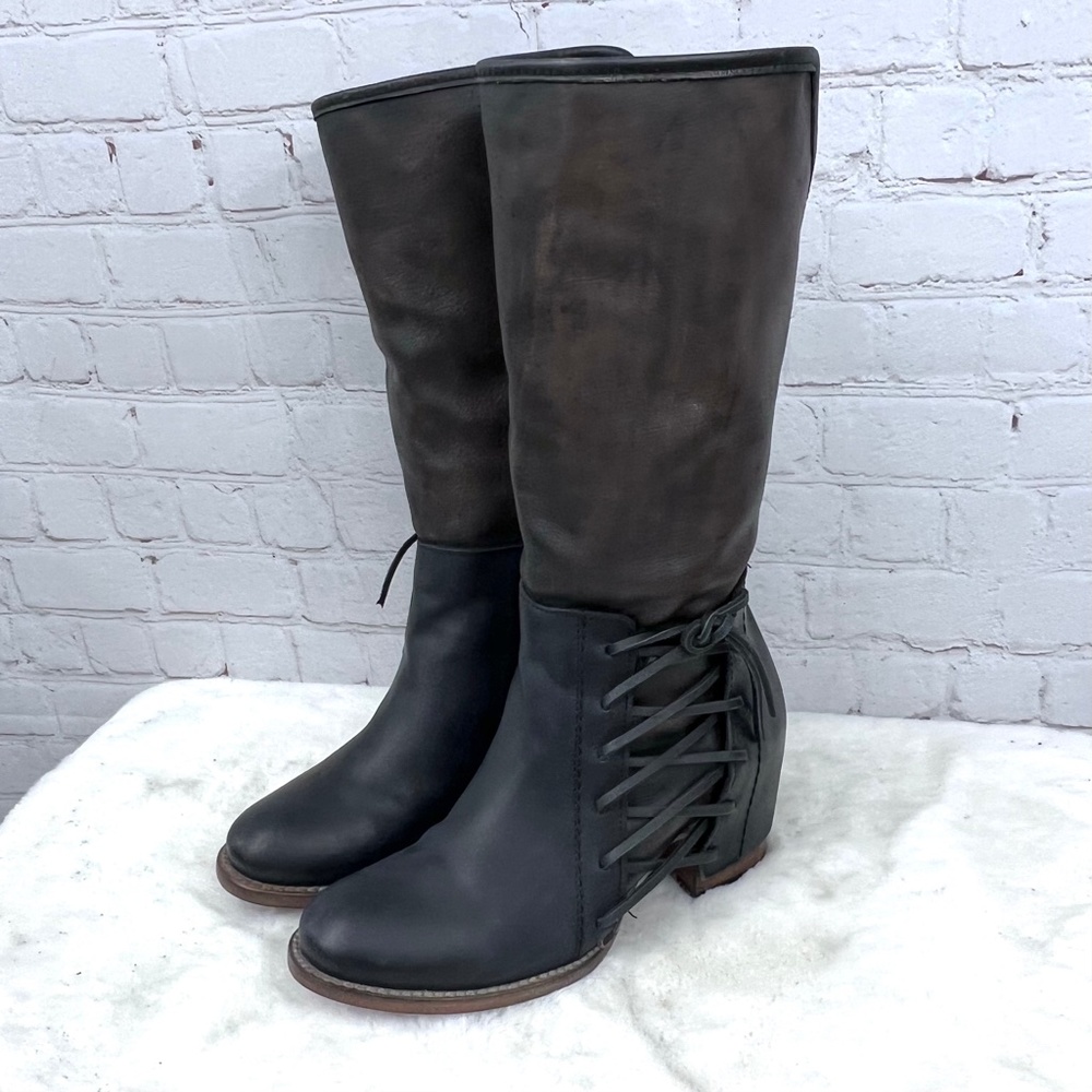 🚫SOLD! |•FREEBIRD🦅BY STEVEN•| Castle Knee High Boots Leather Lace Up Booties - Picture 9 of 16